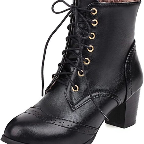 Women's Lace Up Ankle Booties Chunky Heel Short Dress Boots Black Size 8 - Picture 1 of 7